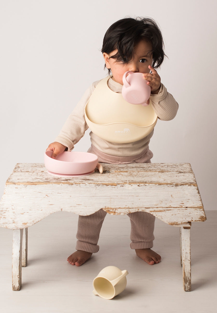 Eating Gold Bundle (Plate Bowl + Spoon Set + Bib + Cup + Muslin Squares Set) - Sand