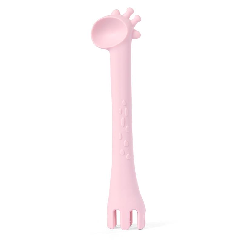 les enfants silicon giraffe spoon fork duo eating collection teething toy pink