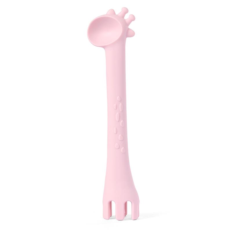 les enfants silicon giraffe spoon fork duo eating collection teething toy pink