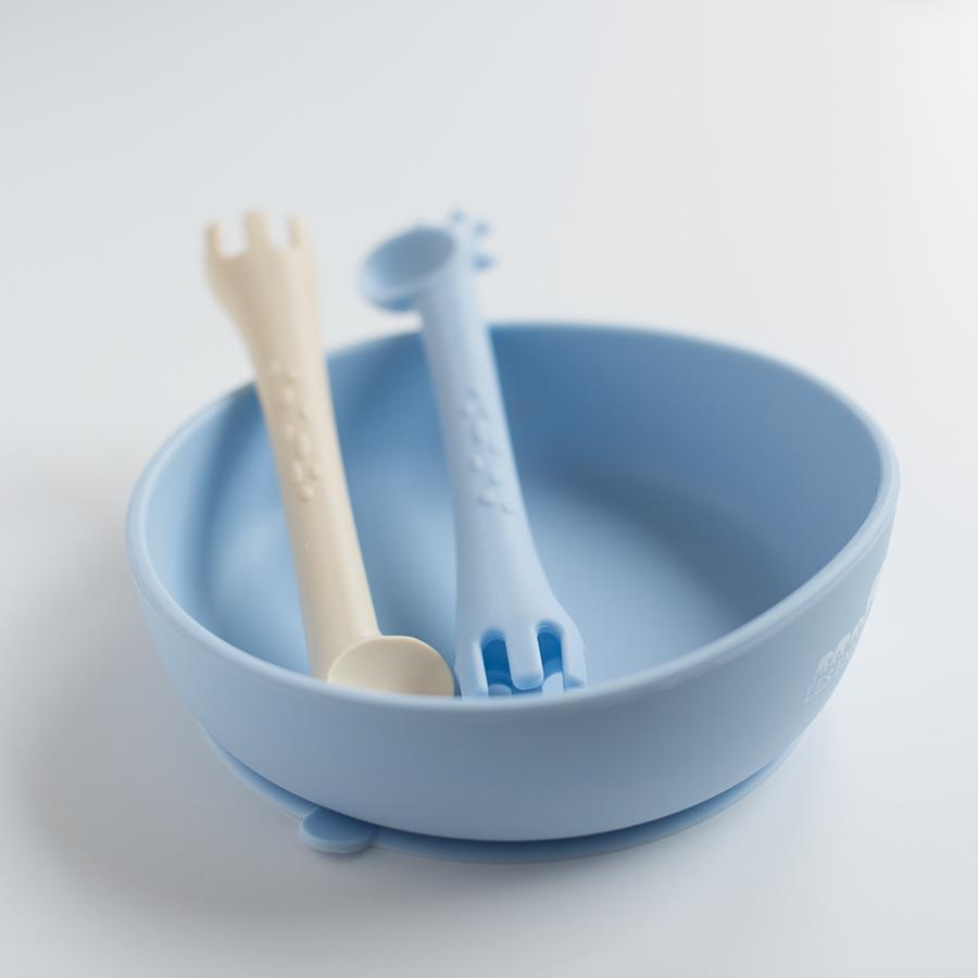 Les Enfants Silicon Baby Bowl & Cutlery Set - Blue
