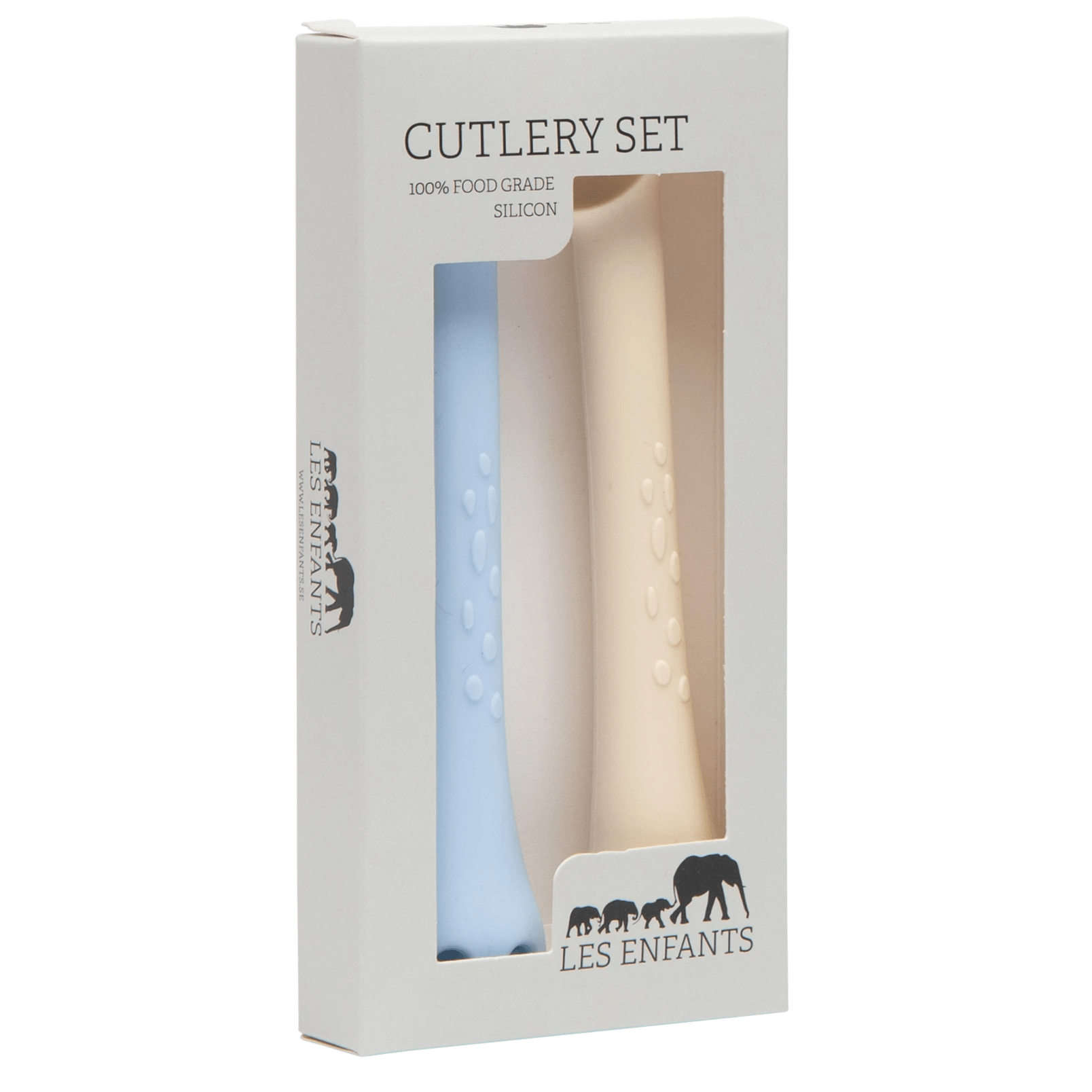 les enfants silicon giraffe cutlery set eating collection in presentation box blue