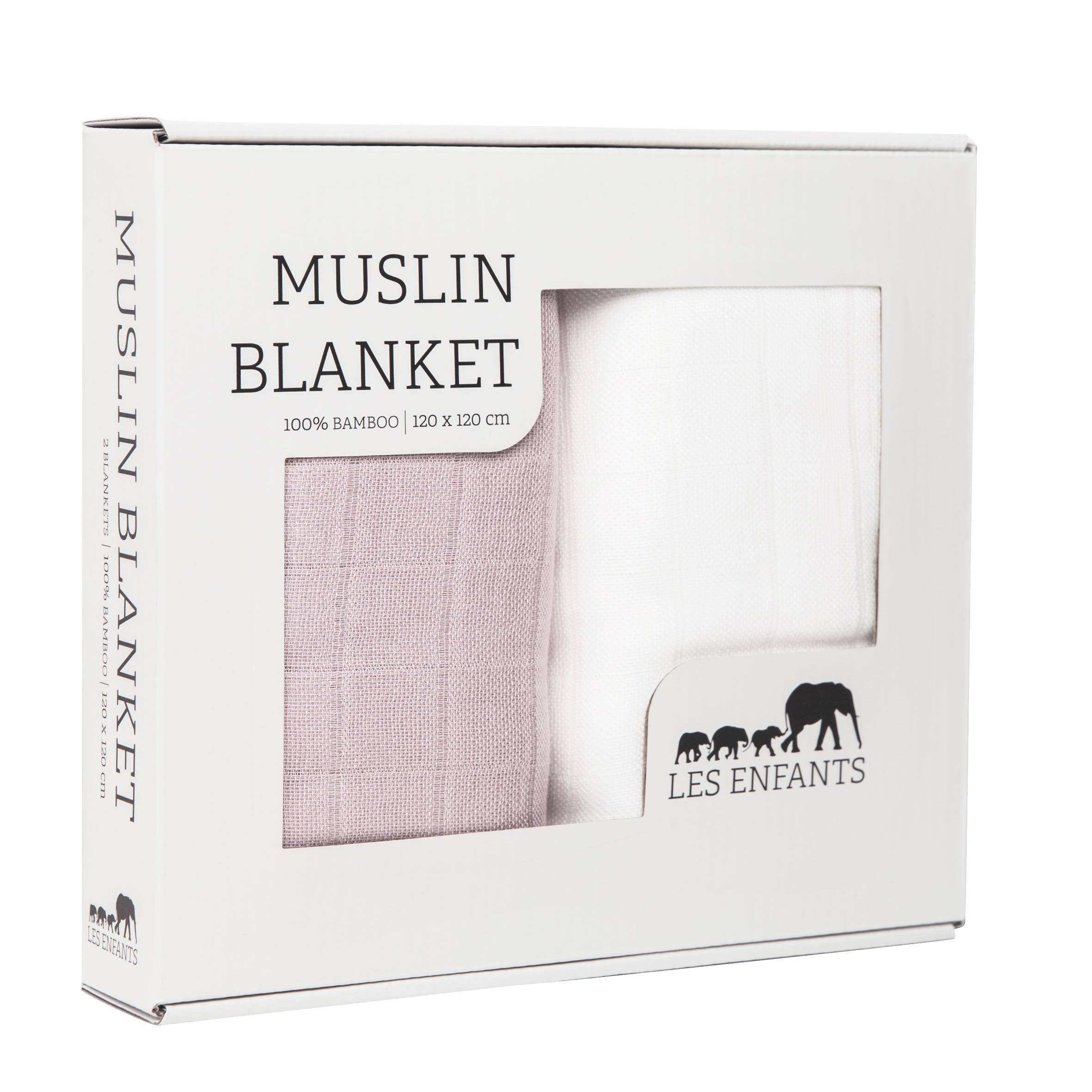 les enfants 100% bamboo mulisn blanket set pink and white in a presentation box