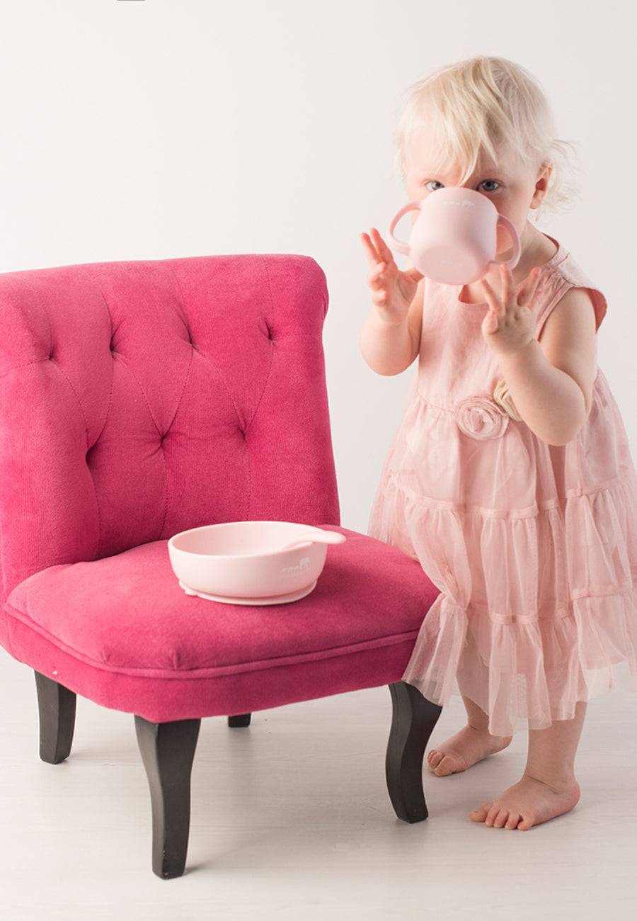 Eating Gold Bundle (Plate Bowl + Spoon Set + Bib + Cup + Muslin Squares Set) - Rose