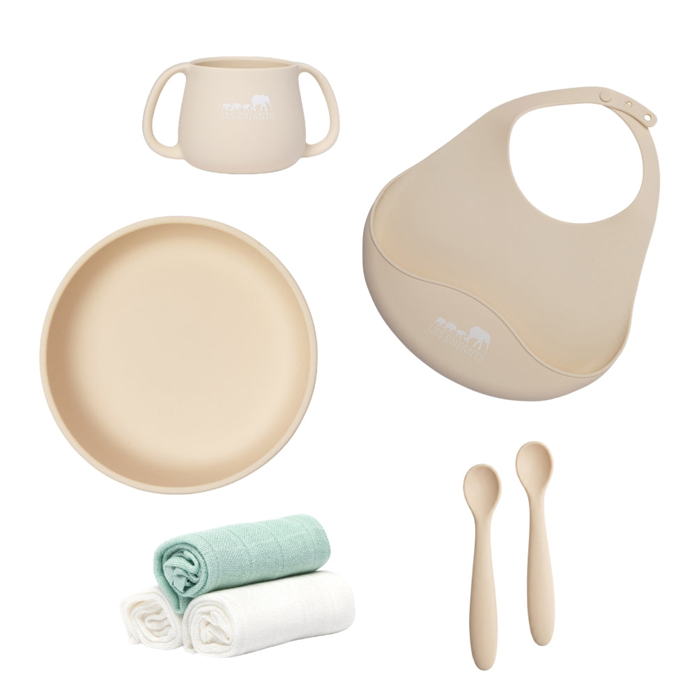 Eating Gold Bundle (Plate Bowl + Spoon Set + Bib + Cup + Muslin Squares Set) - Blue