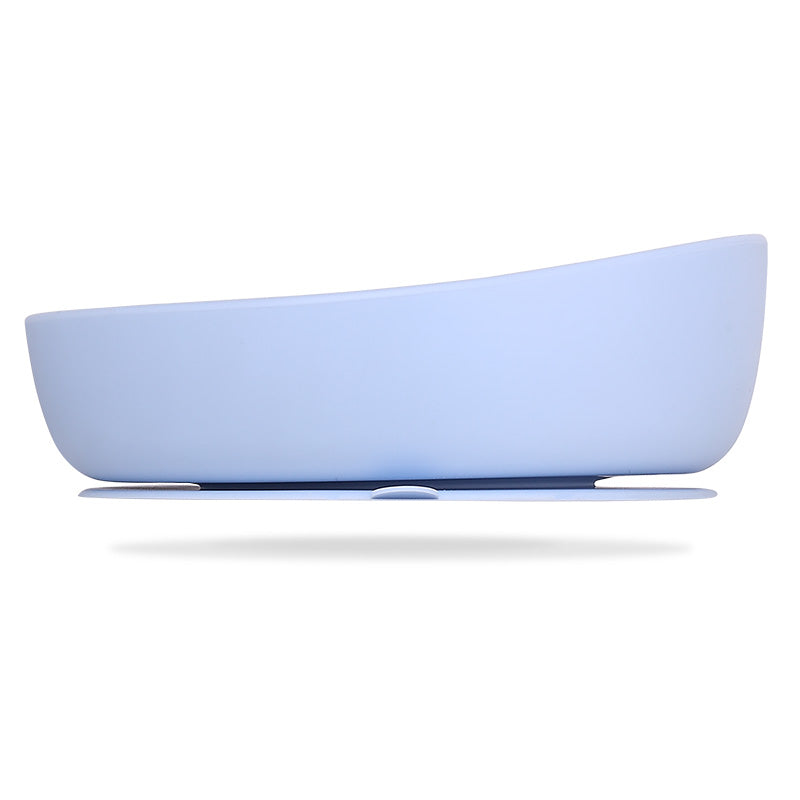 les enfants silicon bowl that sticks to flat surface eating collection blue side view
