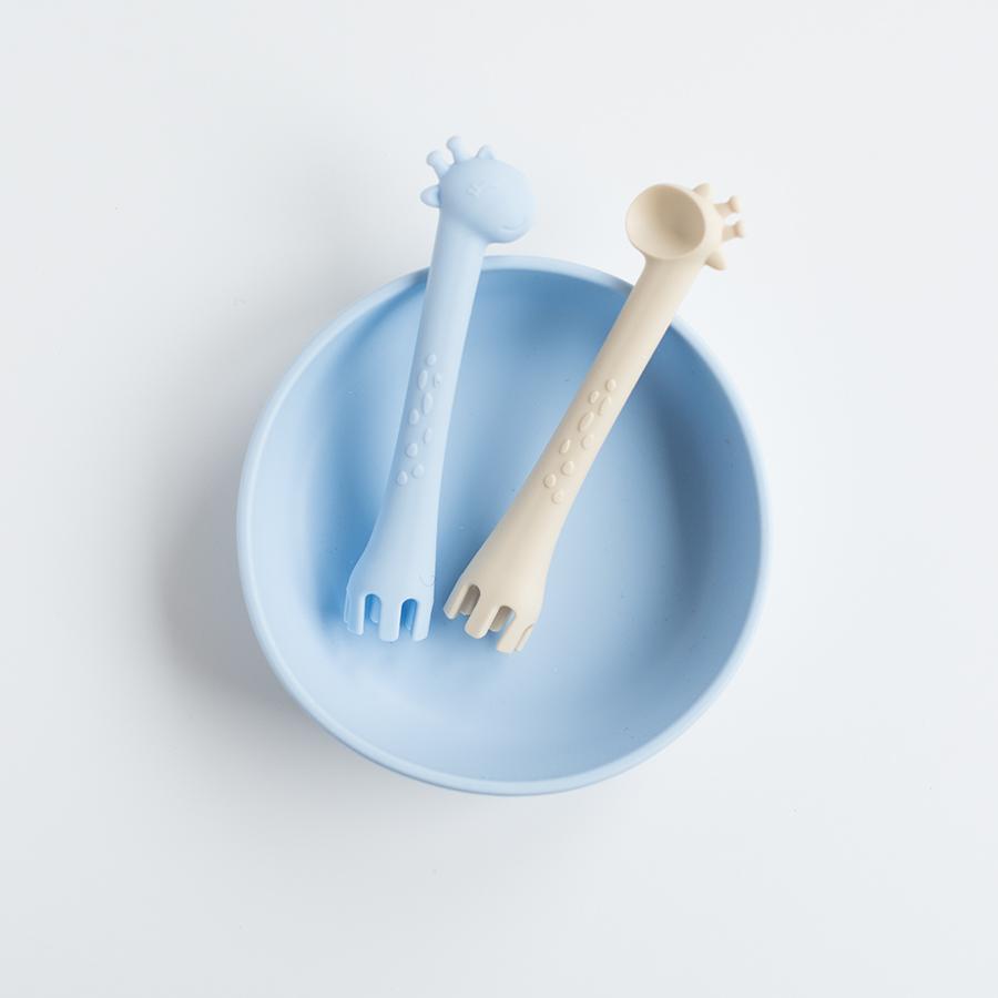 Les Enfants Silicon Baby Bowl and Cutlery Set - Blue