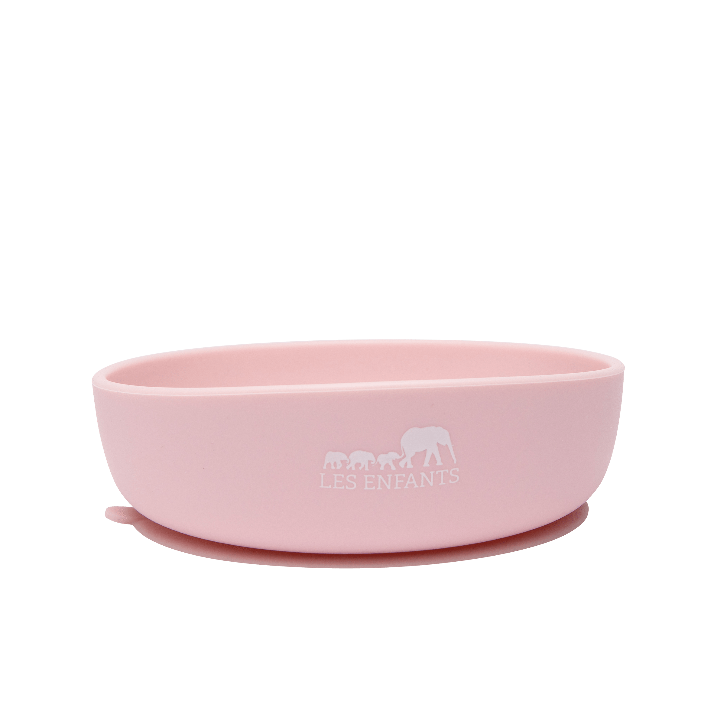 les enfants silicon bowl that sticks to surface eating collection pink showing les enfants logo