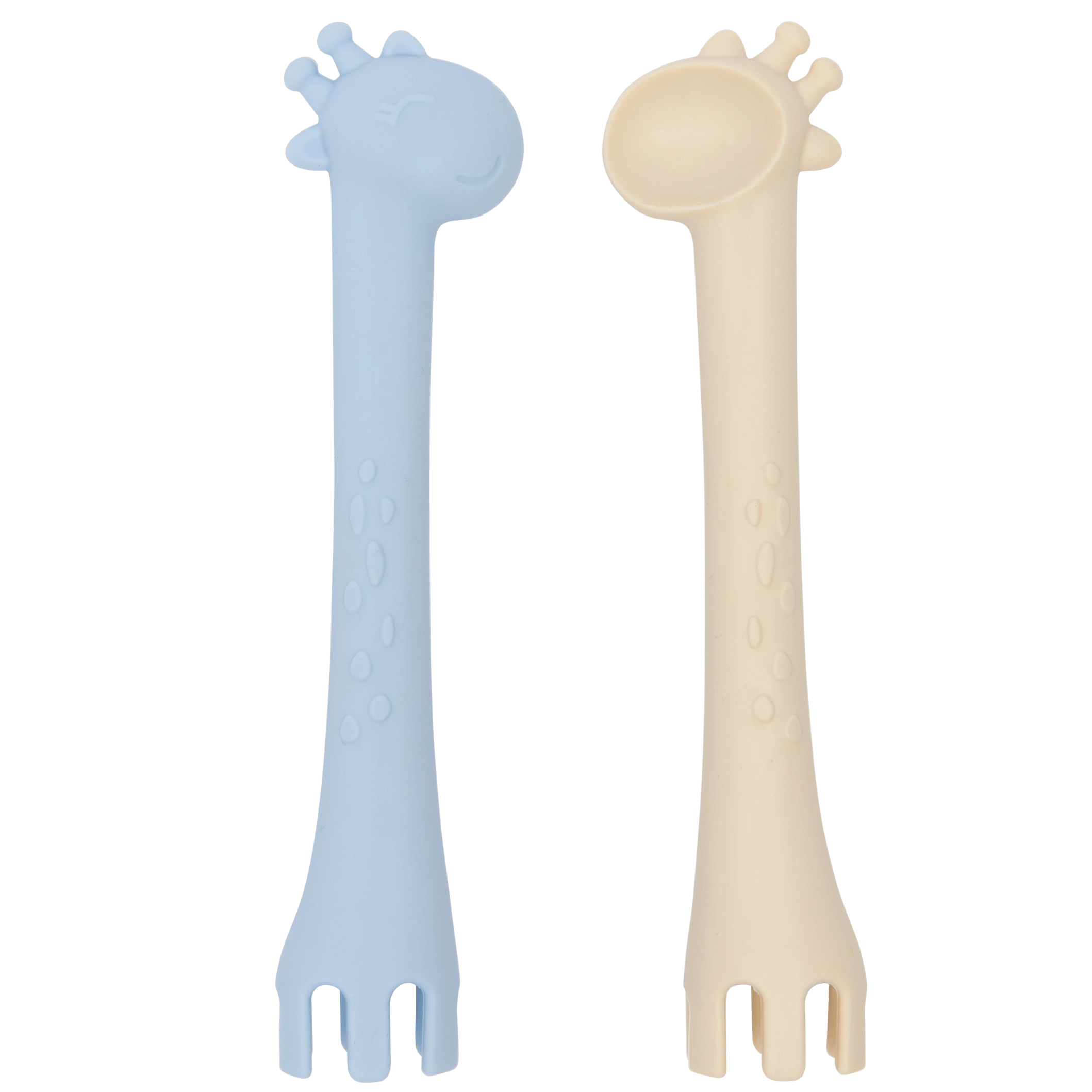 Les enfants cutlery set blue and sand giraffe spoon and fork duo