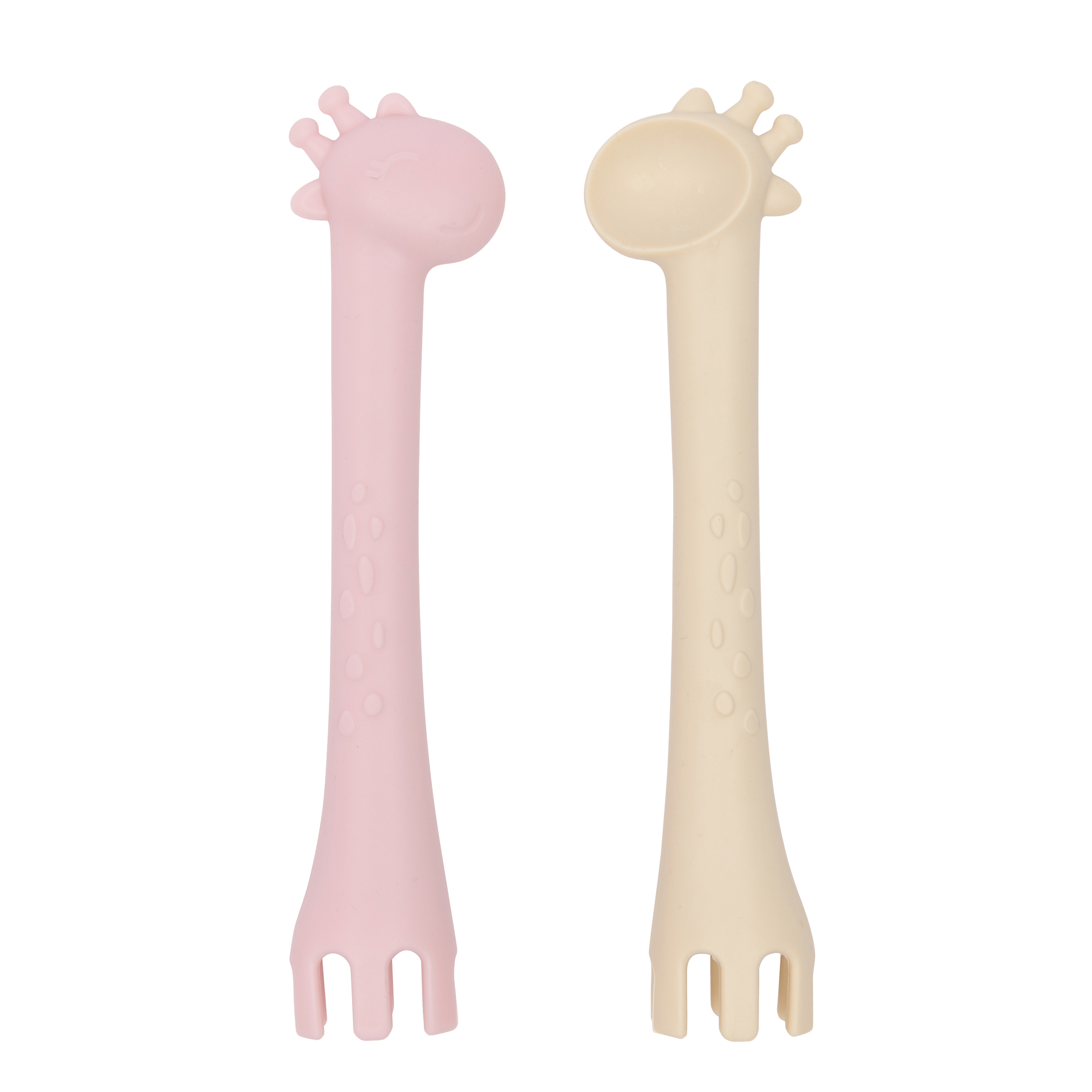 Les Enfants Silicone Baby Cutlery spoon & fork unit Pink and sand