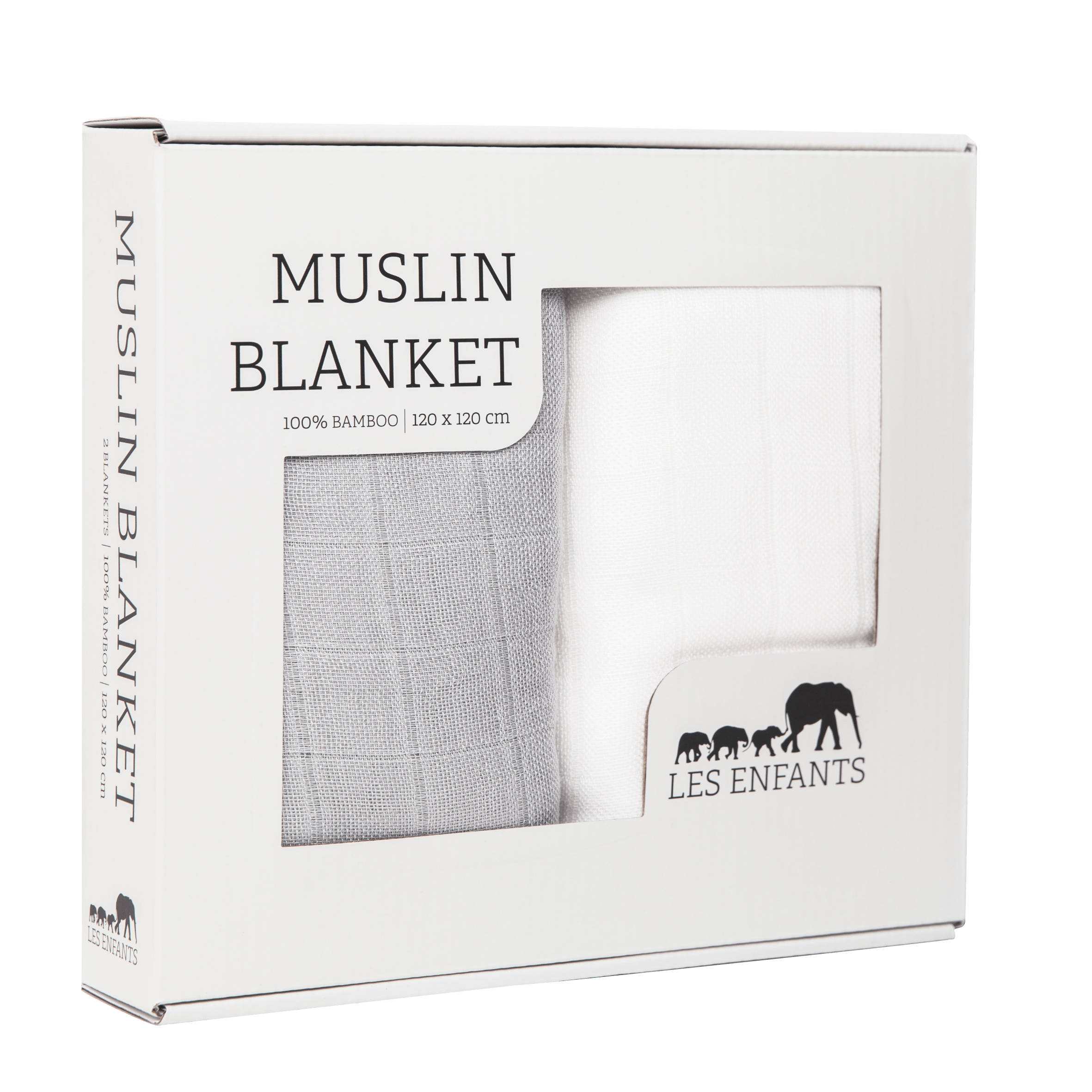 Les enfants 100% bamboo muslin blanket grey and white set in a present box