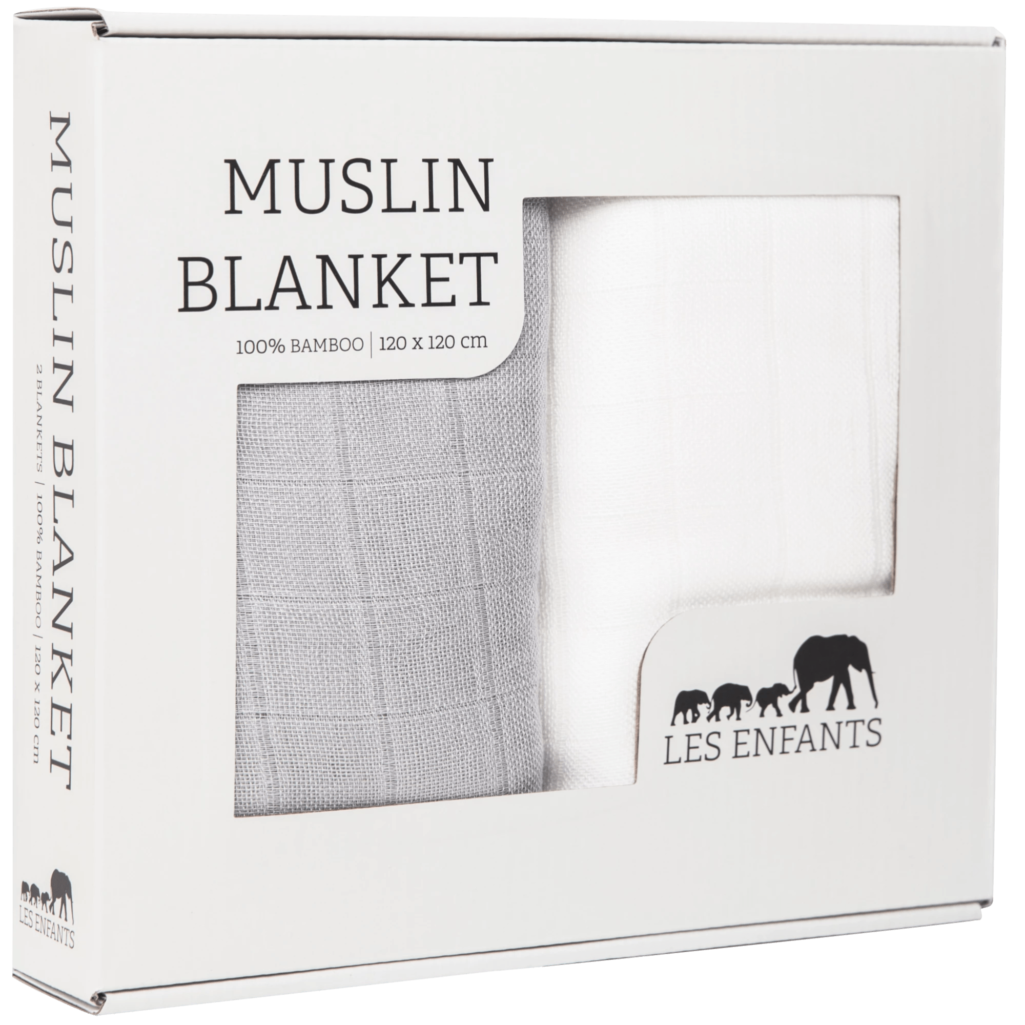Les Enfants pack of Muslin blankets, 1 white & 1 grey