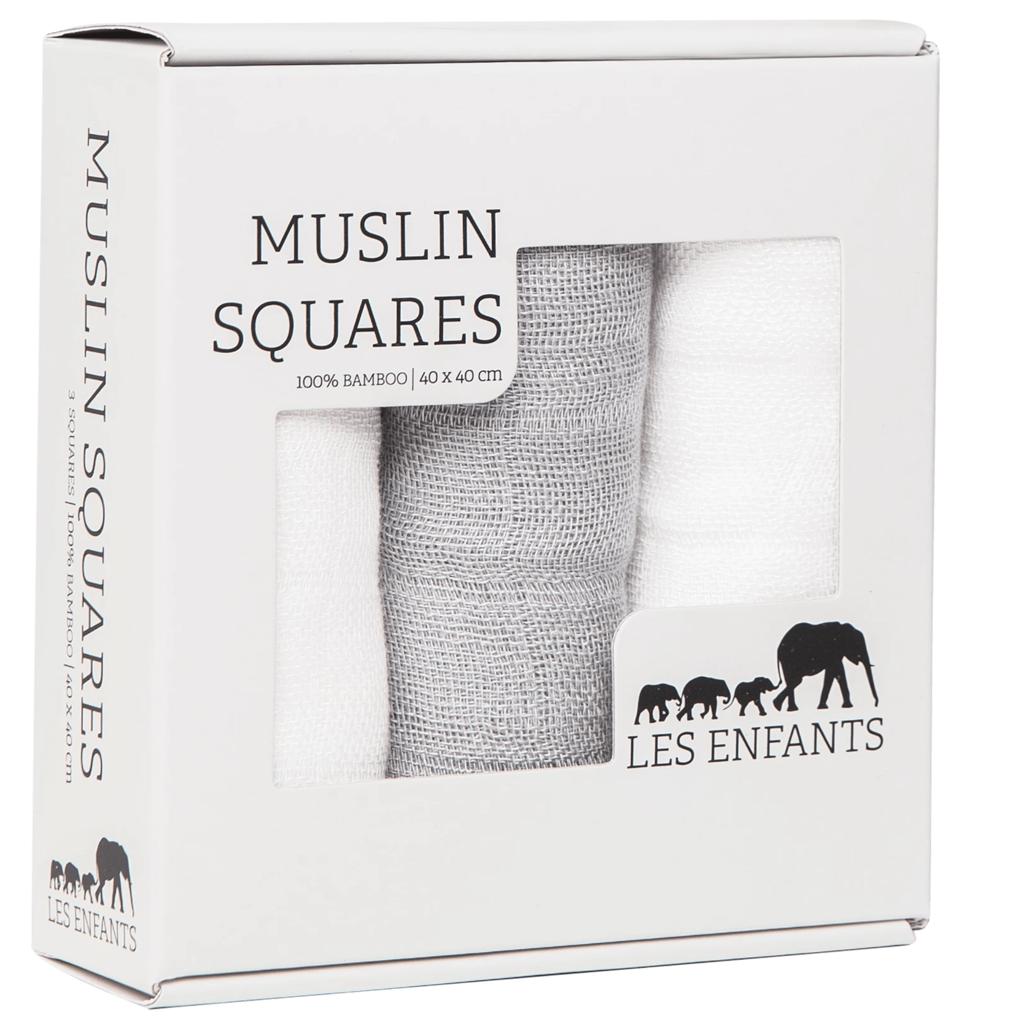 Les Enfants pack of Muslin squares, 2 whites & 1 grey